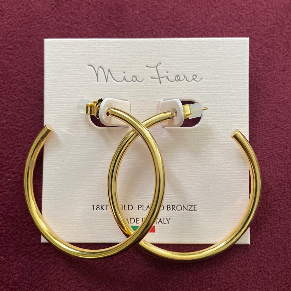 Mia Fiore 18K Gold Plated Bronze 1-1/2" Open Hoops